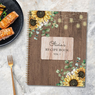 Rustic Sunflower Wood String Light Recipe Book