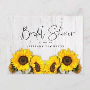 Rustic Sunflower Wood Texture Bridal Shower Invitation Postcard