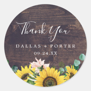 Rustic Sunflower   Wood Thank You Favour Sticker