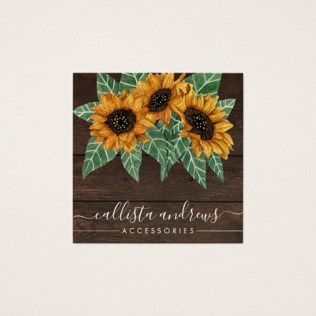 Rustic Sunflower Wood Watercolor Earring Display (Front)