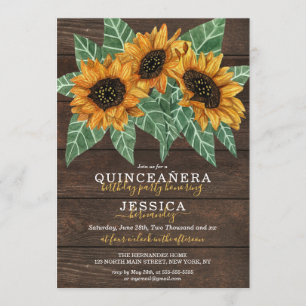 Rustic Sunflower Wood Watercolor Quinceañea Invitation