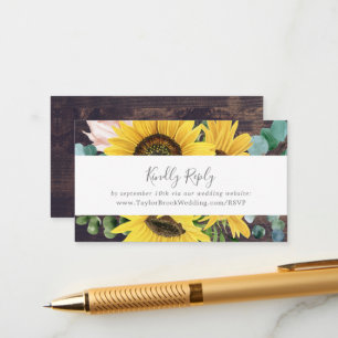 Rustic Sunflower Wood Wedding Website RSVP Enclosure Card