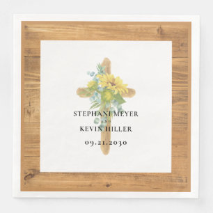 Rustic Sunflower Wooden Cross Wedding Paper Dinner Napkin