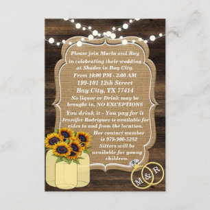 Rustic Sunflower Wooden Lights Wedding Insert Invitation