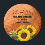 Rustic Sunflower Wooden Wedding Favour Gift Magnet<br><div class="desc">Rustic Sunflower Wooden Wedding Favour Gift magnet features rustic wooden background , sunflower arrangement & text template. A perfect rustic or country side wedding favour gift for your guests. Please click on the personalise button to customise it with your text .Kindly visit my store " loveyouart" for other or similar...</div>