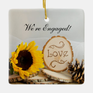 Rustic Sunflower Woodland Engagement Ornament