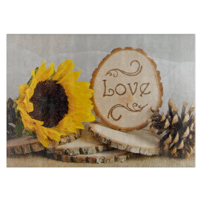 Rustic Sunflower Woodland Wedding Cutting Board (Front)