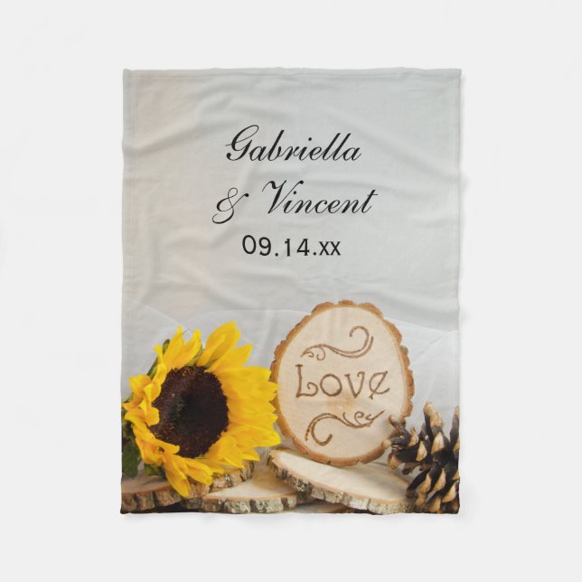 Rustic Sunflower Woodland Wedding Fleece Blanket (Front)