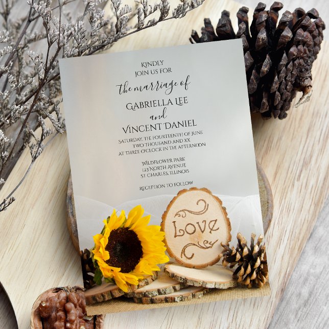 Rustic Sunflower Woodland Wedding Invitation (Creator Uploaded)