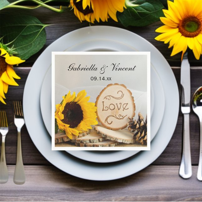 Rustic Sunflower Woodland Wedding Napkin (Creator Uploaded)