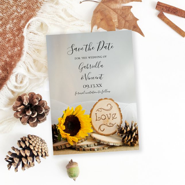 Rustic Sunflower Woodland Wedding Save the Date (Creator Uploaded)