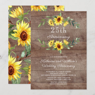 Rustic Sunflower Wreath 25th Anniversary Party Invitation