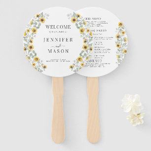 Rustic Sunflower Wreath Fall Wedding Program Hand Fan