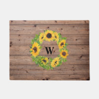 Rustic Sunflower Wreath & Wood Monogrammed