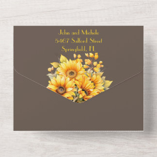 Rustic sunflower, yellow and brown wedding all in one invitation