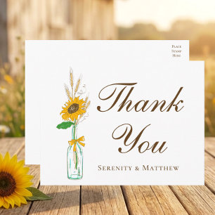 Rustic Sunflower Yellow Floral Wedding Thank You Postcard