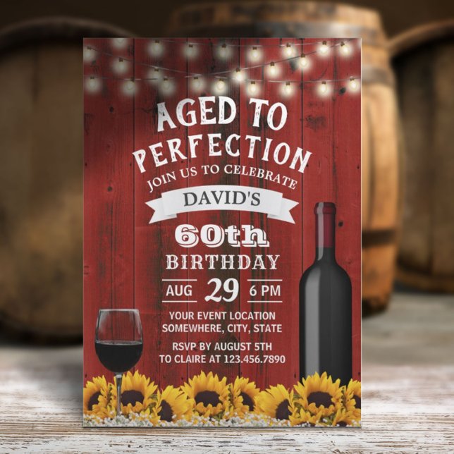 Rustic Sunflowers 60th Birthday Wine Party Invitation (Creator Uploaded)