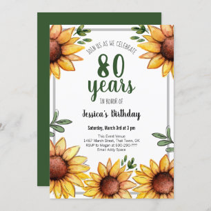 Rustic Sunflowers 80th Birthday Party Invitation