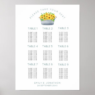 Rustic Sunflowers 9 Tables 90 Guest Seating Chart