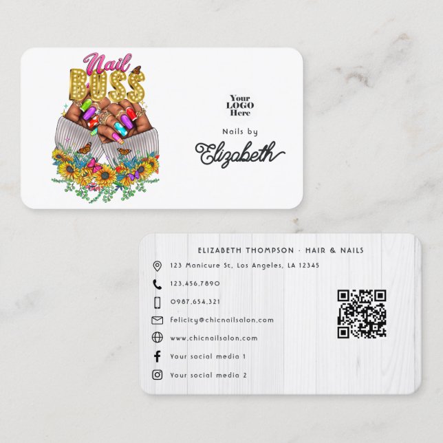 Rustic Sunflowers African American Nail Boss Business Card (Front/Back)
