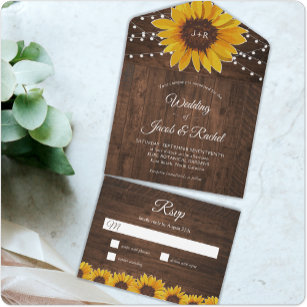 Rustic Sunflowers All in One Wedding Invitation