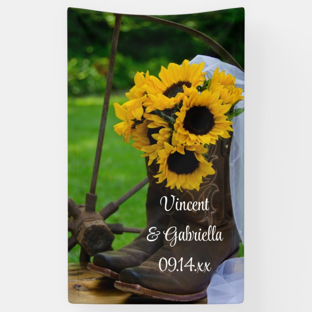 Rustic Sunflowers and Cowboy Boots Country Wedding Banner (Vertical)