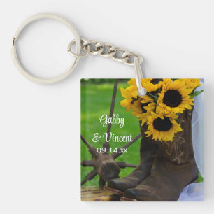 Rustic Sunflowers and Cowboy Boots Country Wedding Key Ring