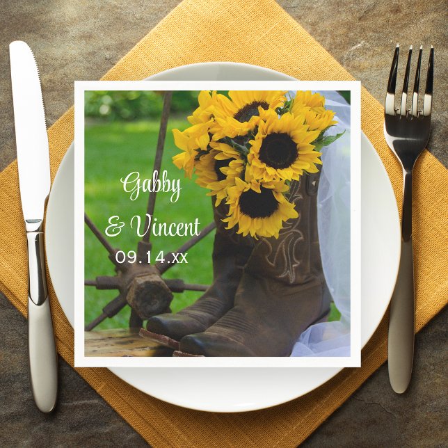 Rustic Sunflowers and Cowboy Boots Western Wedding Napkin (Creator Uploaded)