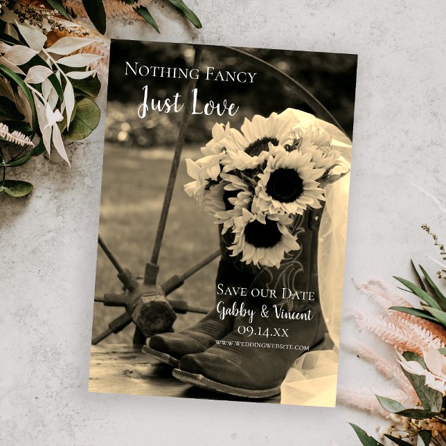Rustic Sunflowers and Cowboy Boots Western Wedding Save The Date (Creator Uploaded)