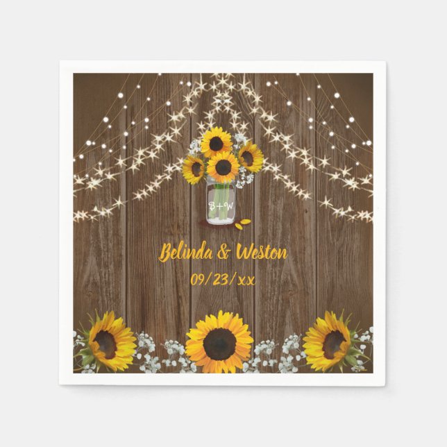 Rustic Sunflowers and Mason Jar Wedding Napkin (Front)