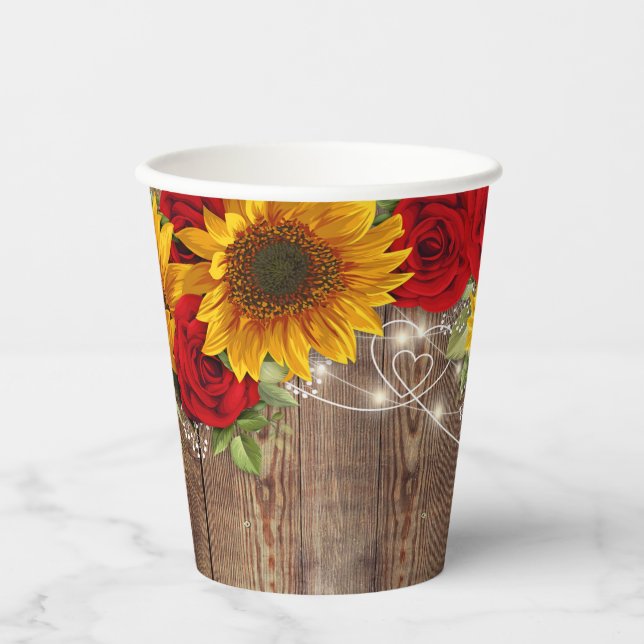 Rustic Sunflowers and Red Roses Paper cup (Front)
