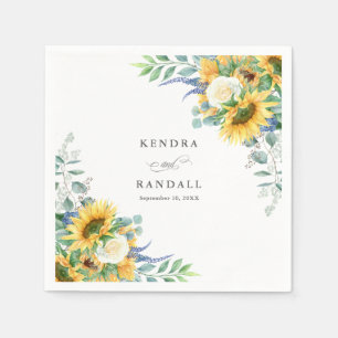 Rustic Sunflowers and Roses Floral Wedding Napkins
