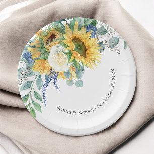 Rustic Sunflowers and Roses Floral Wedding Paper Plate