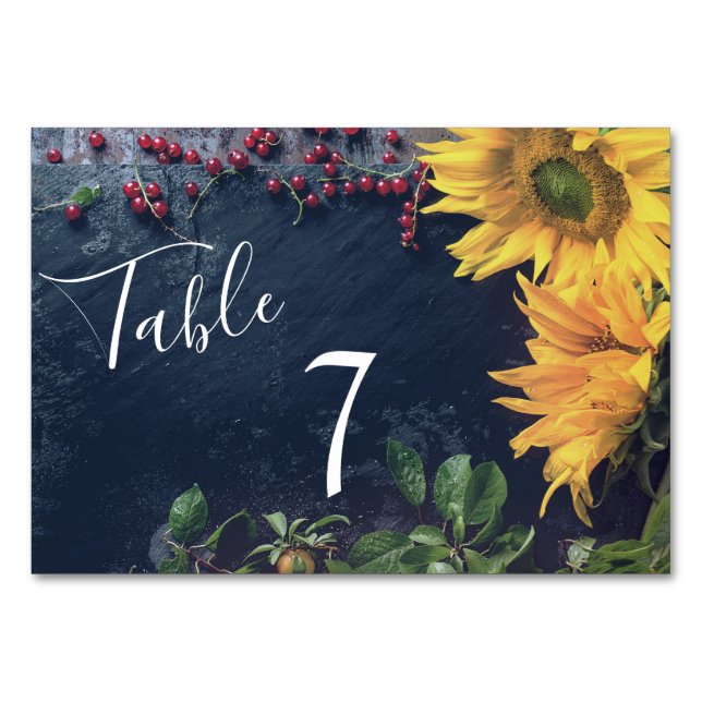 Rustic Sunflowers and Slate Country Wedding Table Number (Front)