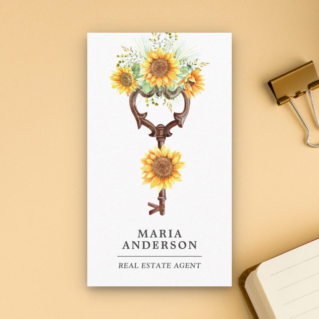 Rustic Sunflowers Antique Key Real Estate Agent Business Card (Creator Uploaded)