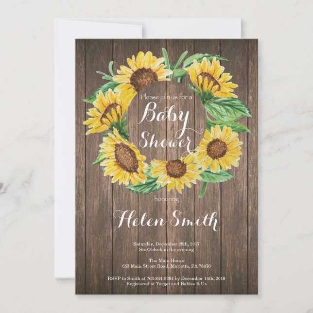 Rustic Sunflowers Baby Shower Invitation (Front)