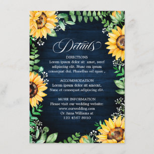 Rustic Sunflowers Baby's Breath Navy Blue Details Enclosure Card