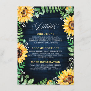Rustic Sunflowers Baby's Breath Navy Blue Details Enclosure Card