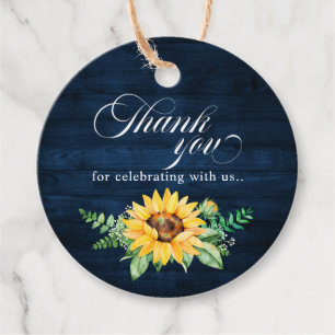 Rustic Sunflowers Baby's Breath Navy Blue Wedding Favour Tags