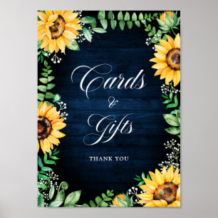 Rustic Sunflowers Baby's Breath Navy Cards & Gifts Poster
