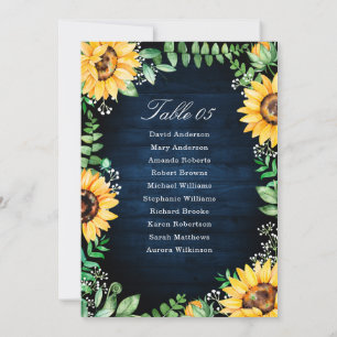 Rustic Sunflowers Baby's Breath Navy Table Numbers