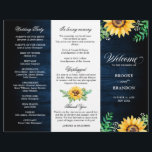 Rustic Sunflowers Baby's Breath Wedding Program<br><div class="desc">Elegant and modern rustic country tri-fold wedding program features bright yellow sunflower blossoms and baby's breath / gypsophila floral frame with leaves on navy blue barn wood background. Please find more matching designs and variations from my "blissweddingpaperie" store. And feel free to contact me for further customisation or matching items....</div>