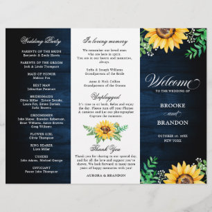 Rustic Sunflowers Baby's Breath Wedding Program