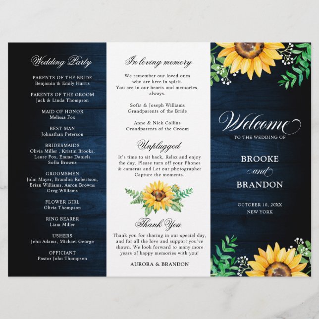 Rustic Sunflowers Baby's Breath Wedding Program (Front)