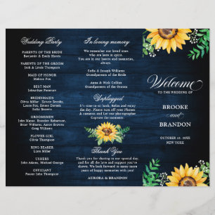 Rustic Sunflowers Baby's Breath Wedding Program