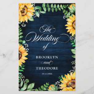 Rustic Sunflowers Baby's Breath Wedding Program