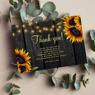 Rustic sunflowers barn wood baby shower thank you card