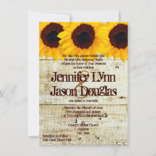 Rustic Sunflowers Barn Wood Wedding Invitations
