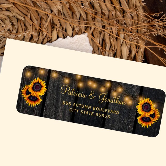 Rustic sunflowers barn wood wedding return address (Creator Uploaded)