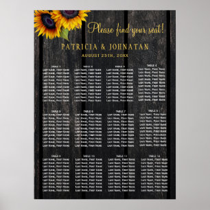 Rustic sunflowers barn wood wedding seating chart